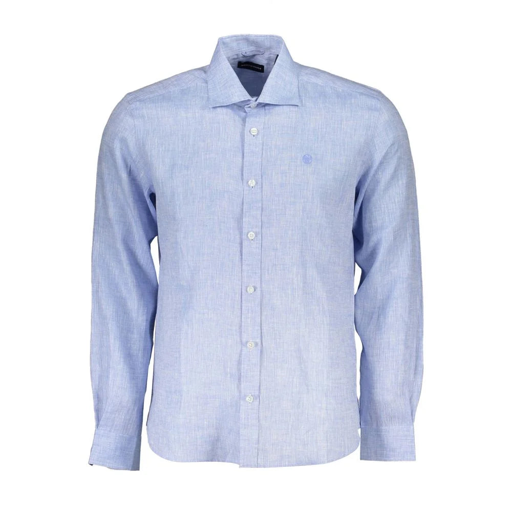 North Sails Light Blue Linen Men Shirt - M - Shirts