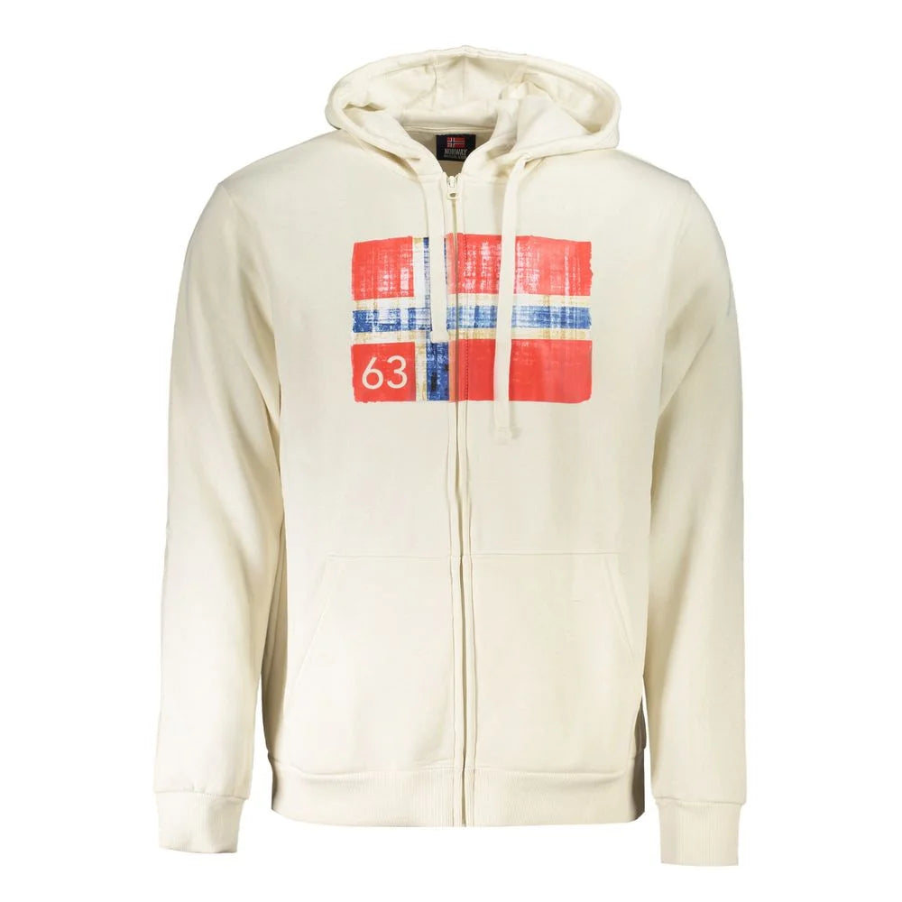 Norway 1963 White Cotton Men Sweater with Hood and Pockets - XL - Hoodies