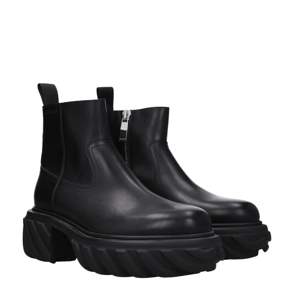 Off-White Black Leather Ankle Boots - Boots