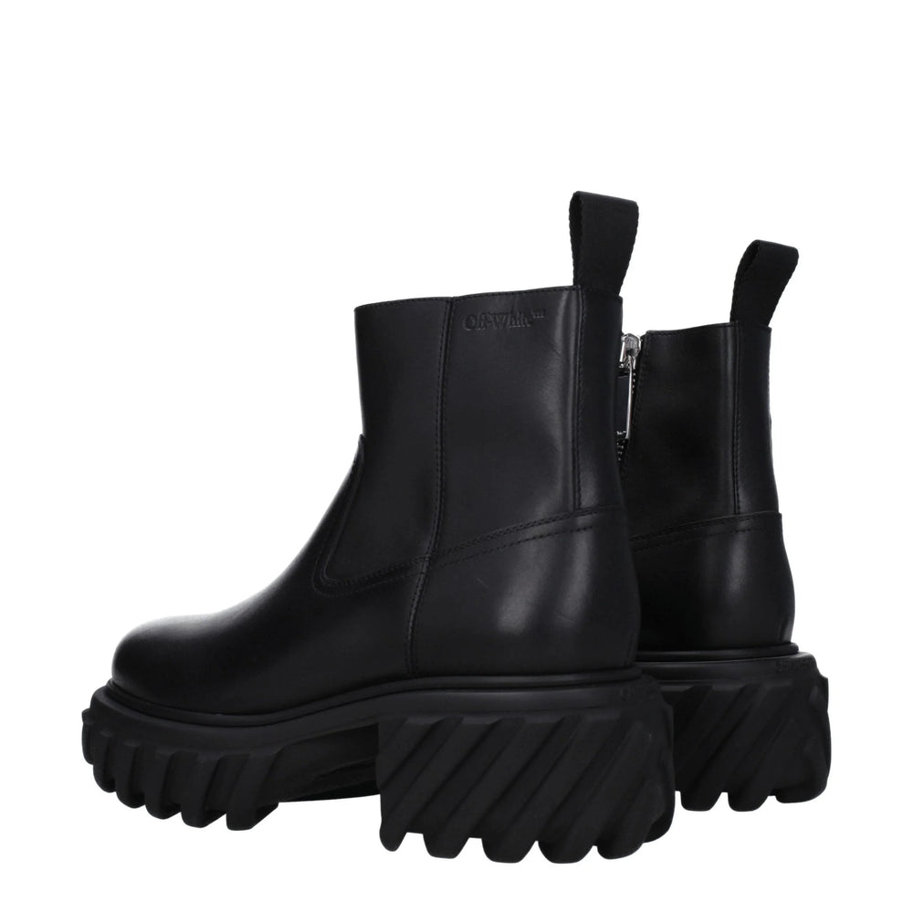 Off-White Black Leather Ankle Boots - Boots