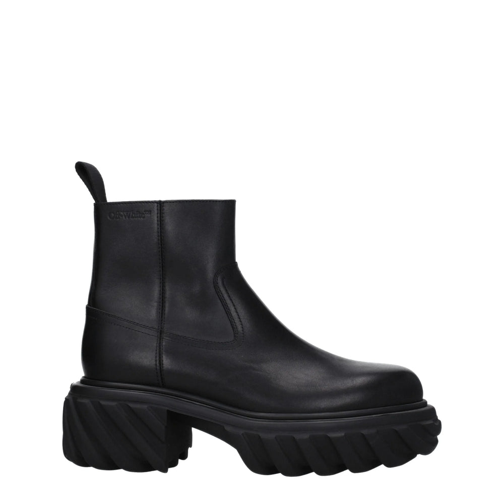 Off-White Black Leather Ankle Boots - Boots