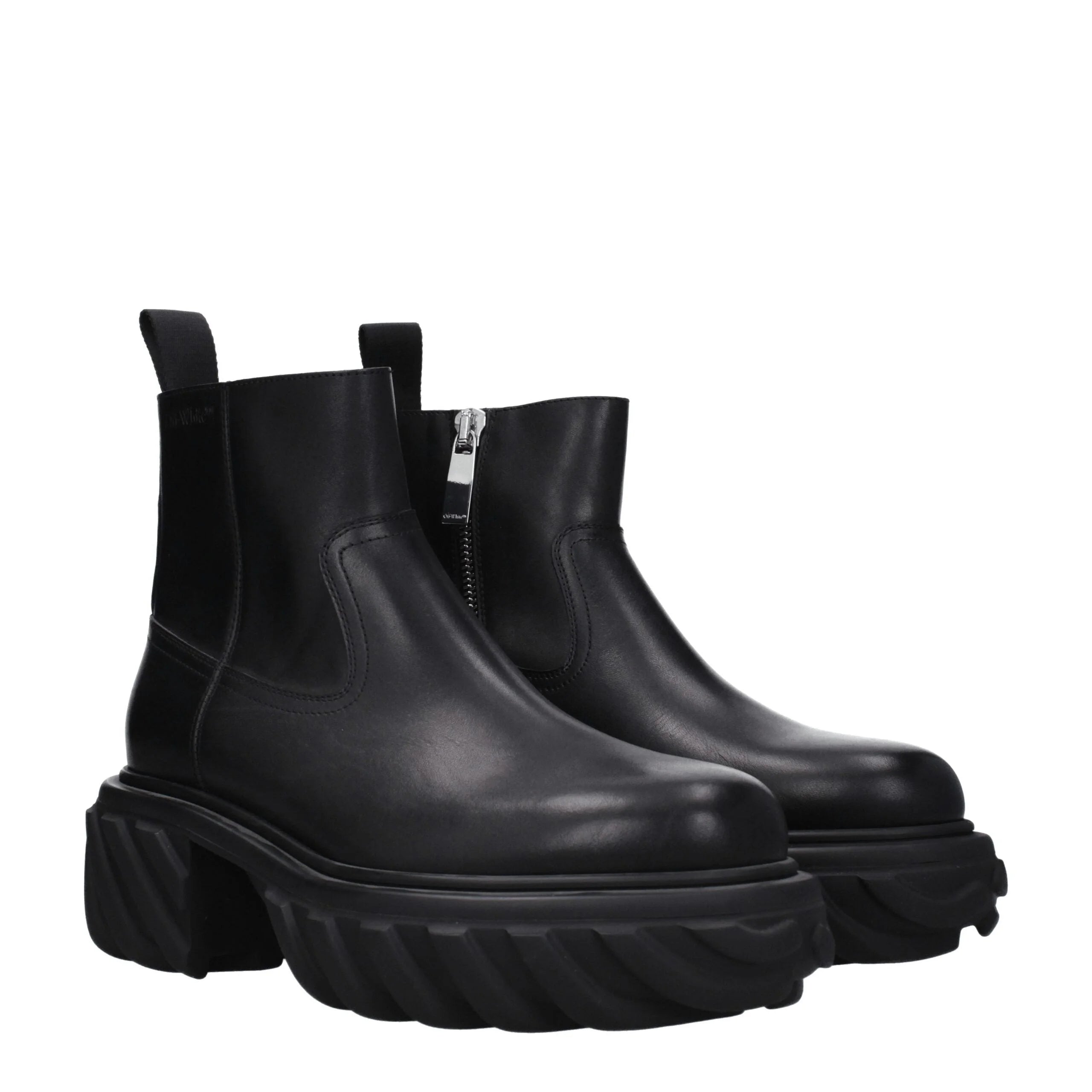 أحذية بوت الكاحل الجلدية السوداء من Off-White