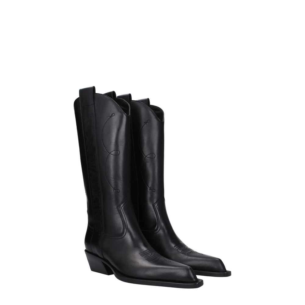Off-White Black Leather High Heel Boots