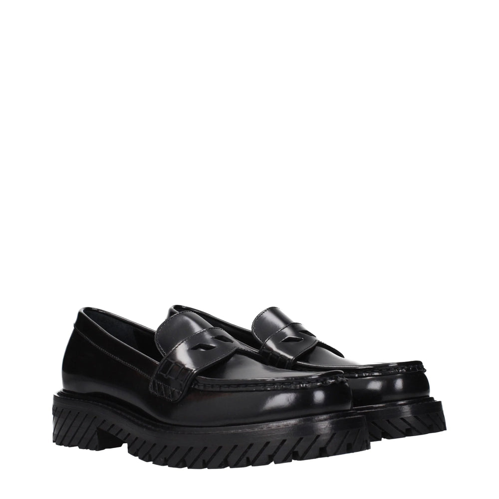 Off-White Black Leather Slip-On Loafers
