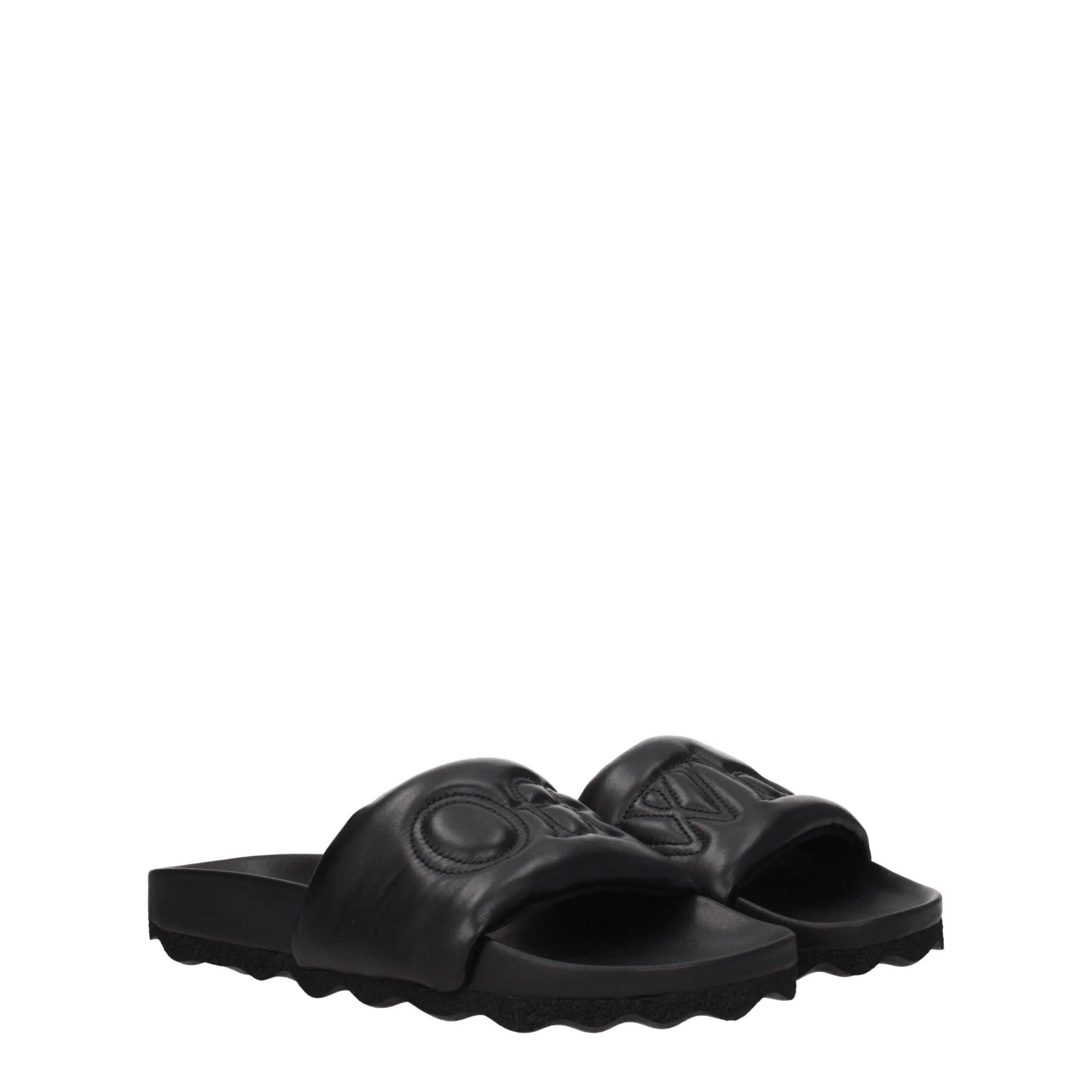 Off-White Black Leather Slippers Sandals