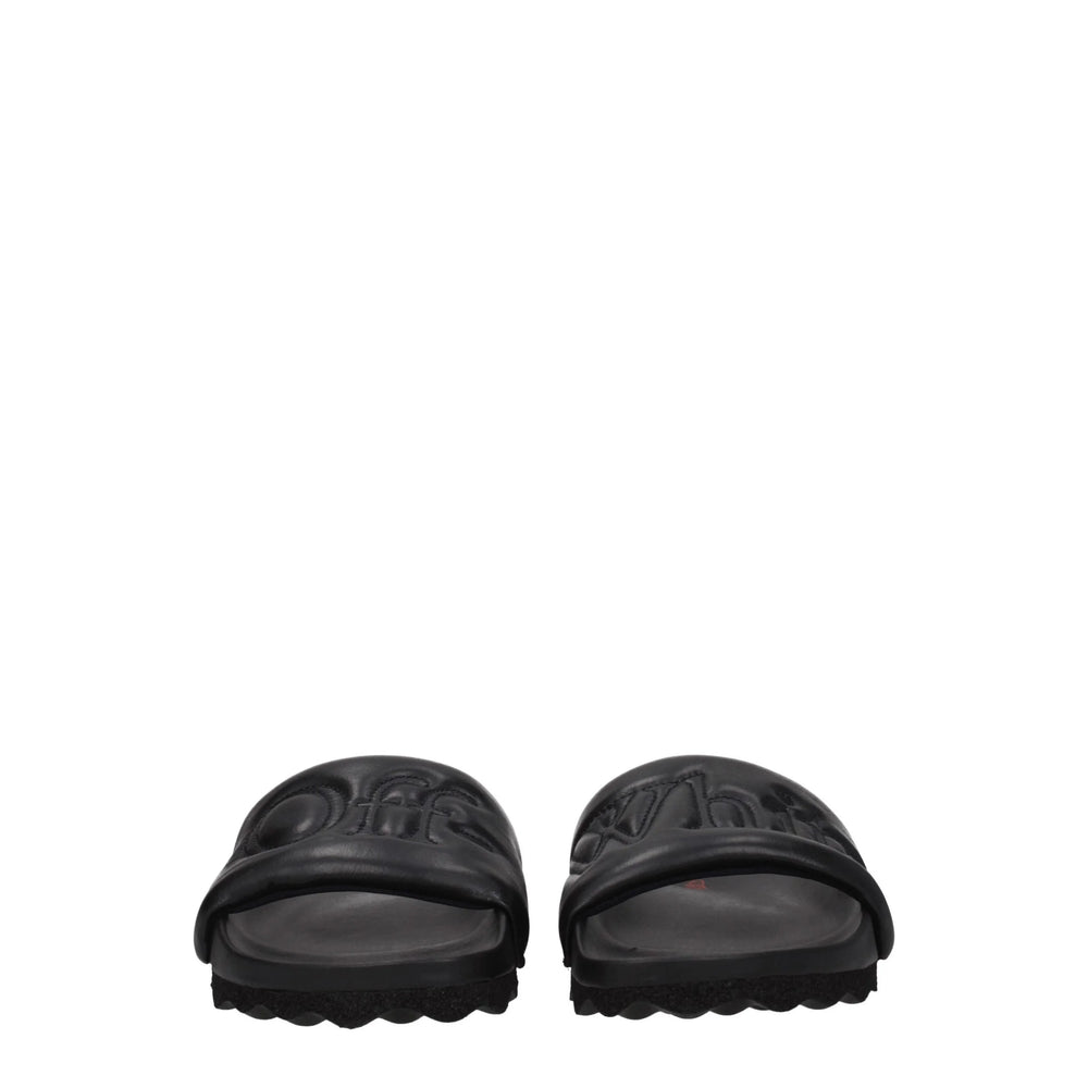 Off-White Black Leather Slippers Sandals