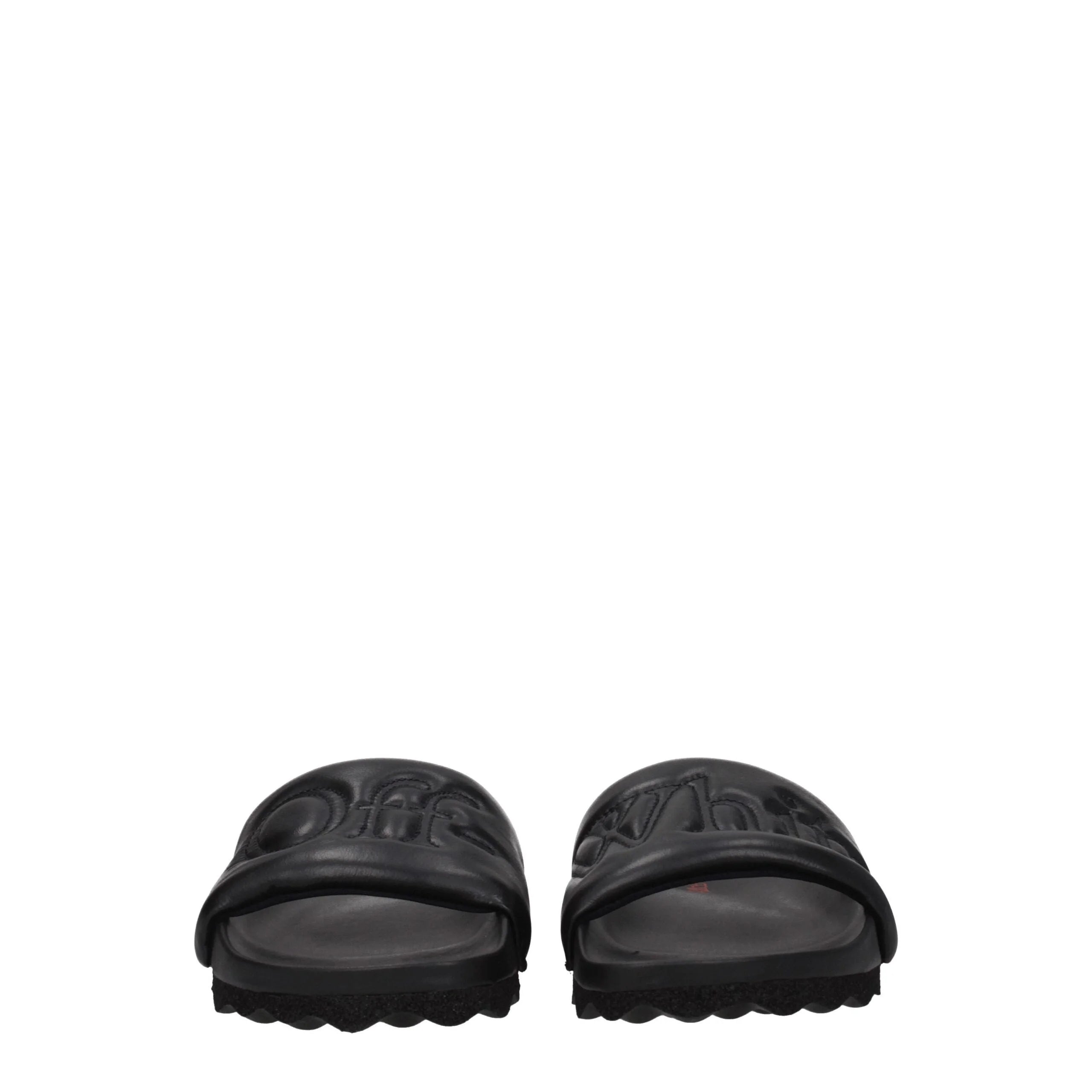 Off-White Black Leather Slippers Sandals