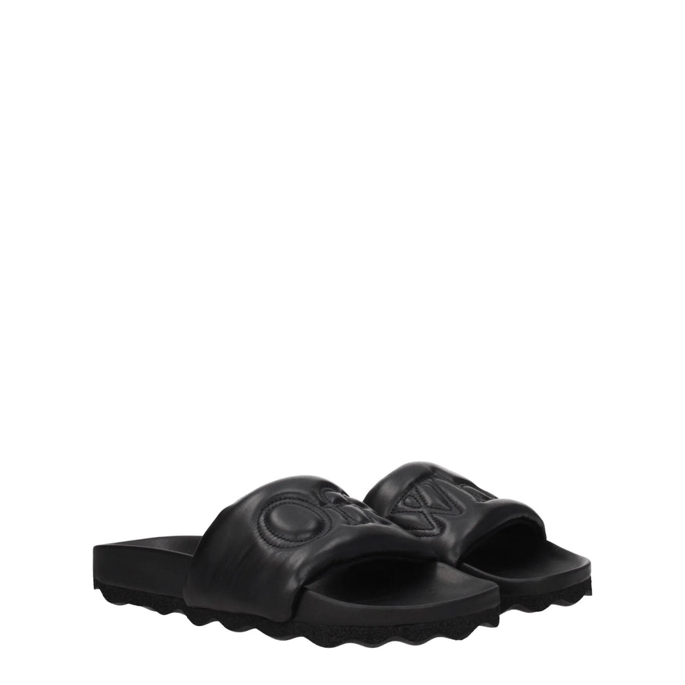 Off-White Black Leather Slippers Sandals