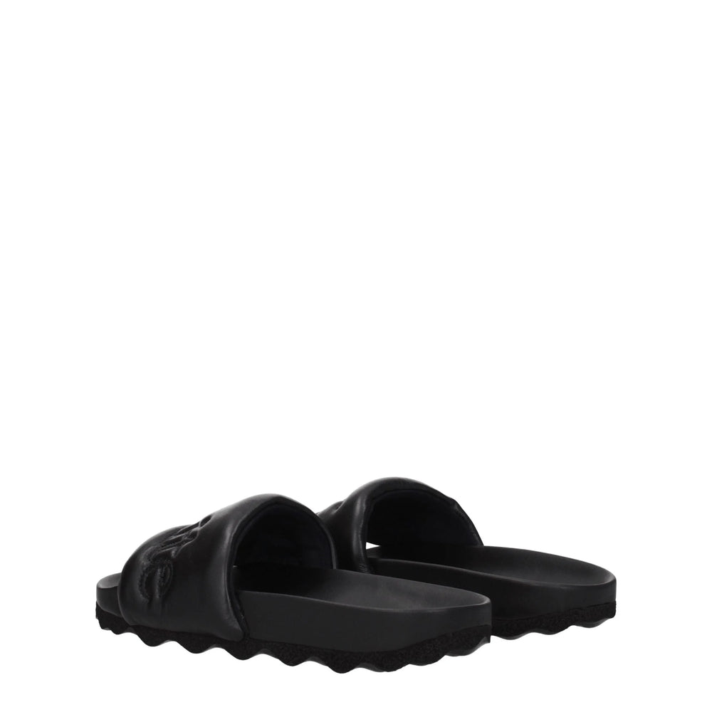 Off-White Black Leather Slippers Sandals