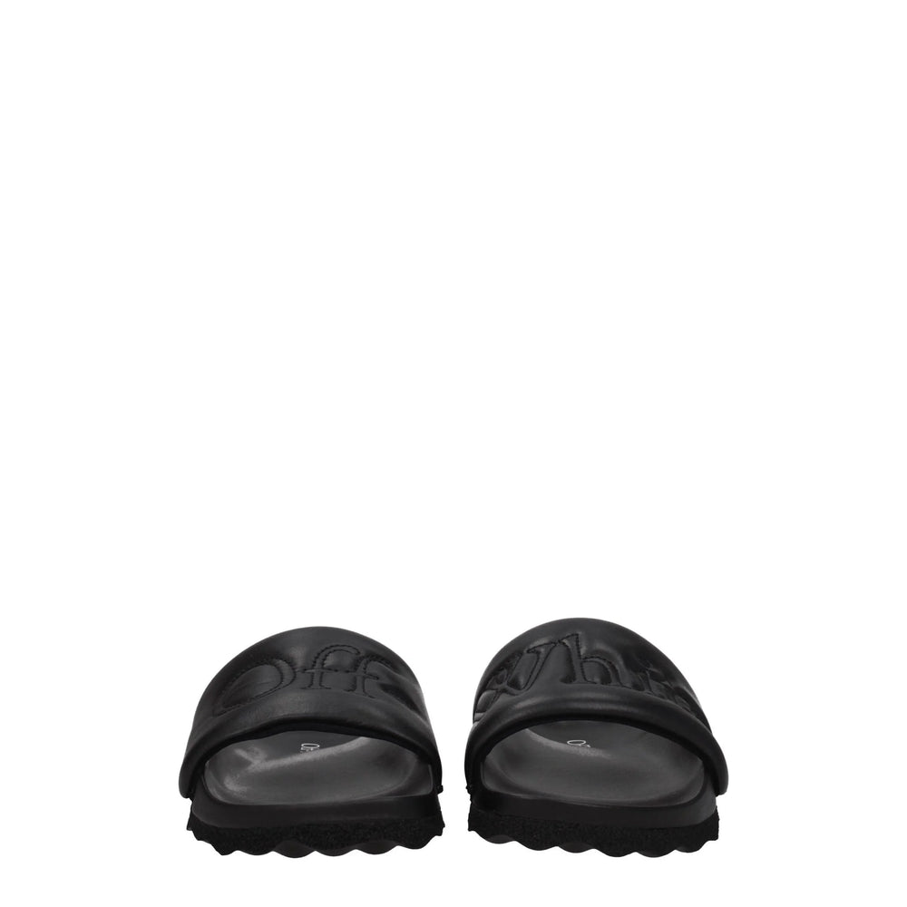 Off-White Black Leather Slippers Sandals - EU35/US5