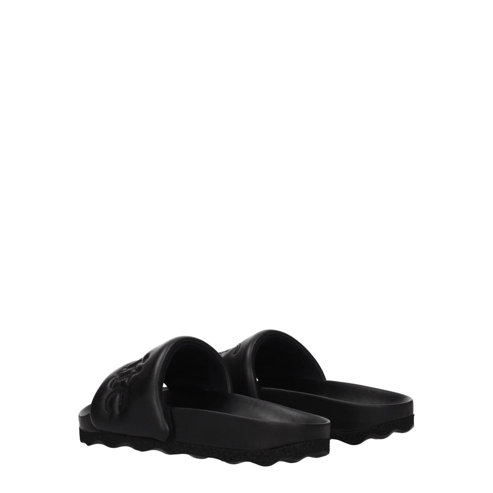 Off-White Black Leather Slippers Sandals - EU35/US5