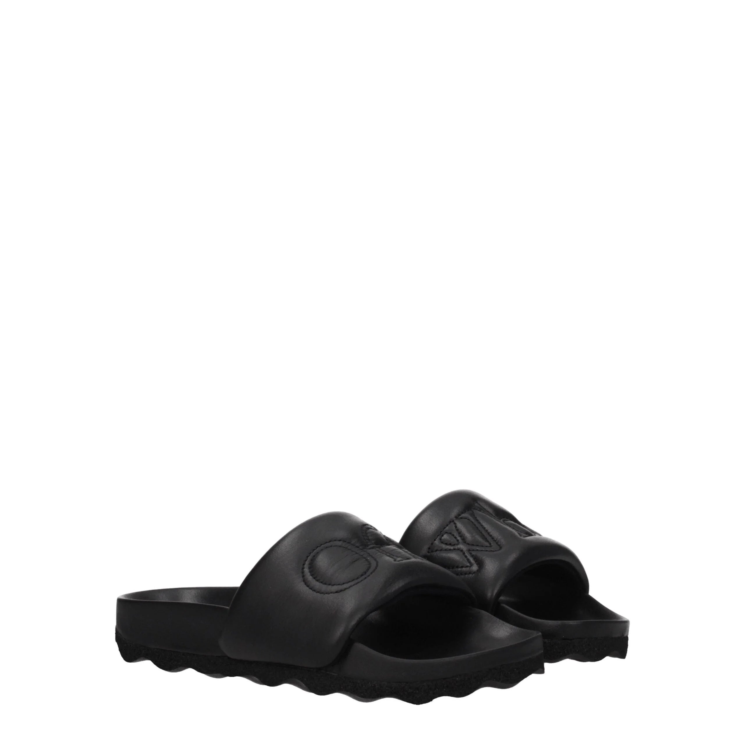 Off-White Black Leather Slippers Sandals - EU35/US5
