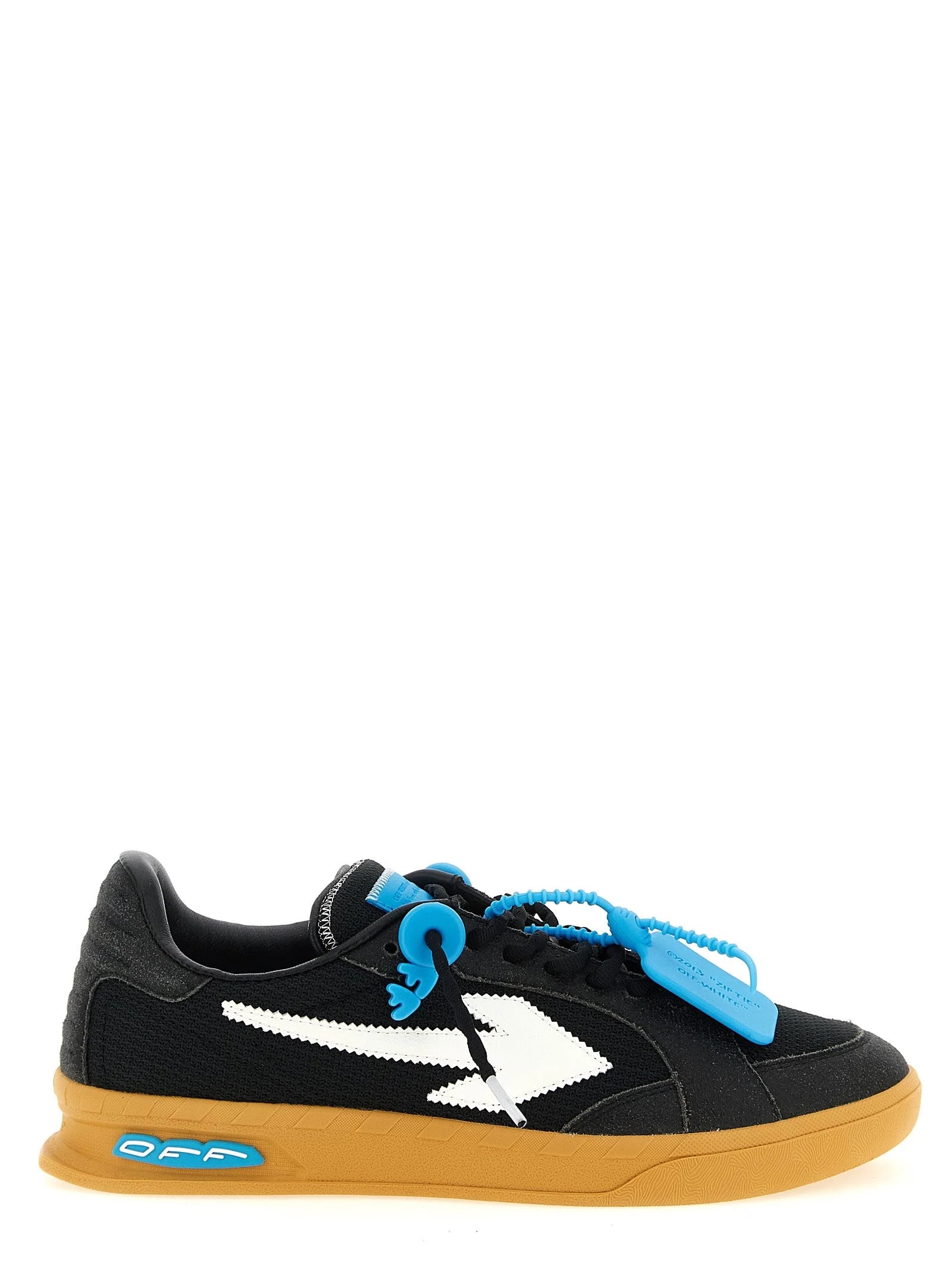 Off-White sorte polyester sports-sneakers med en teknisk silhuet og signaturbestilling til herrer.