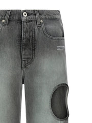 Off-White Gray Cotton Straight-Leg Jeans