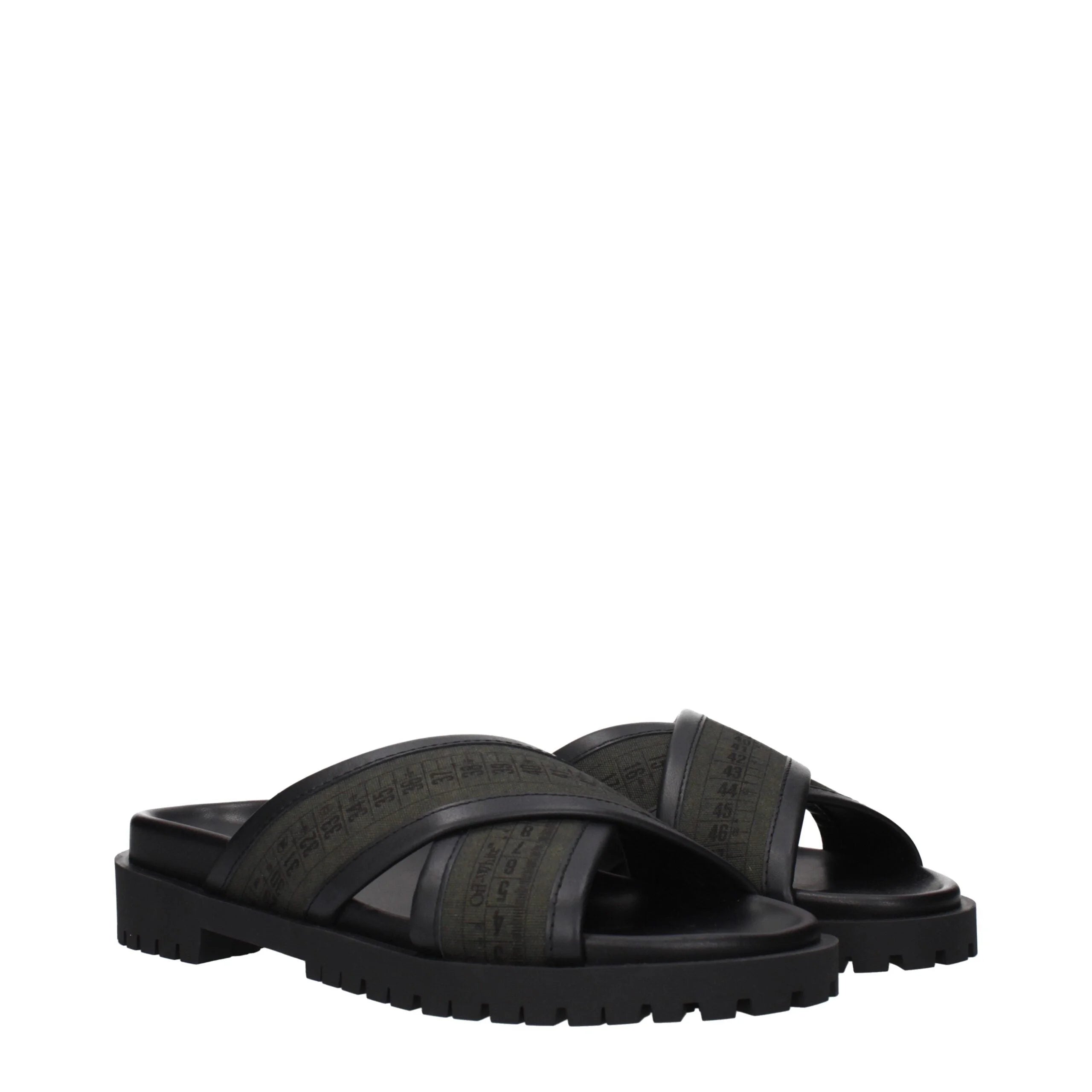 Off-White Green Fabric Flat Sandals
