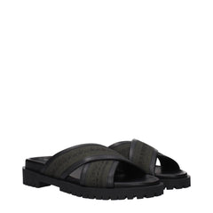 Off-White Green Fabric Flat Sandals