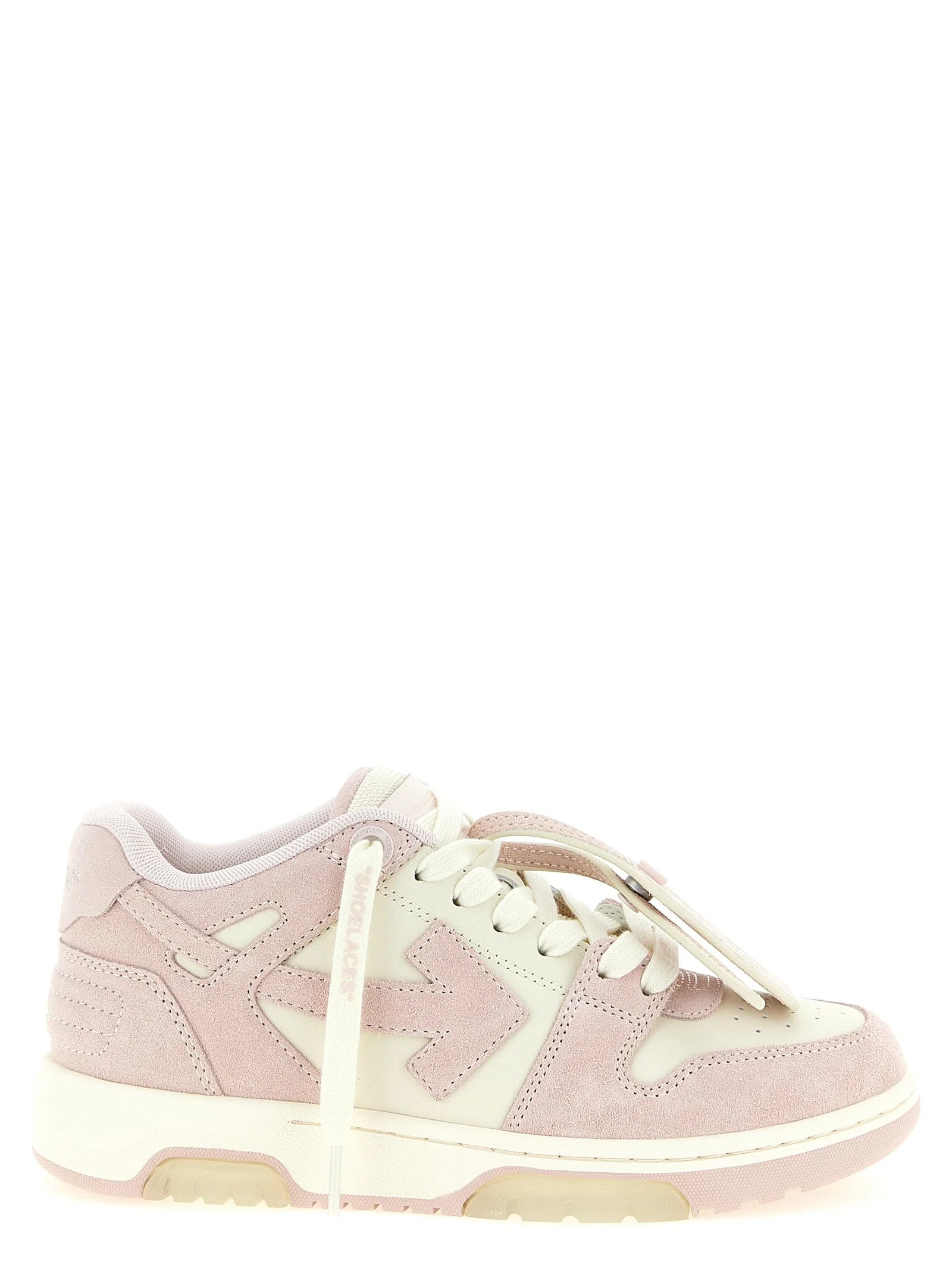 Off-White többszínű bőr alacsony szárú cipők, amelyek védjegy nyílvessző logóval és kontrasztos panelekkel rendelkeznek előlről.