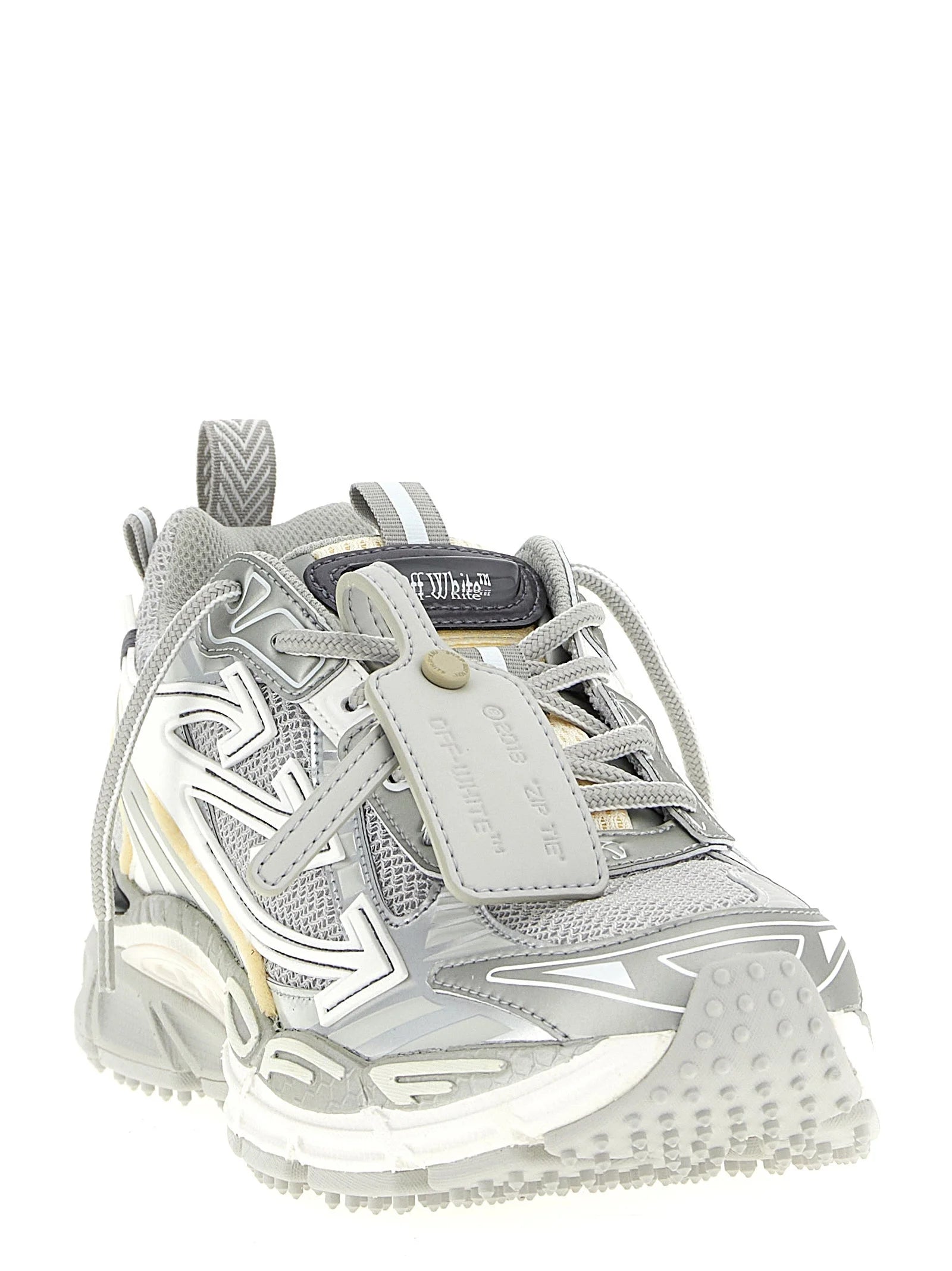 Off-White Silver Polyester Athletic Sneakers