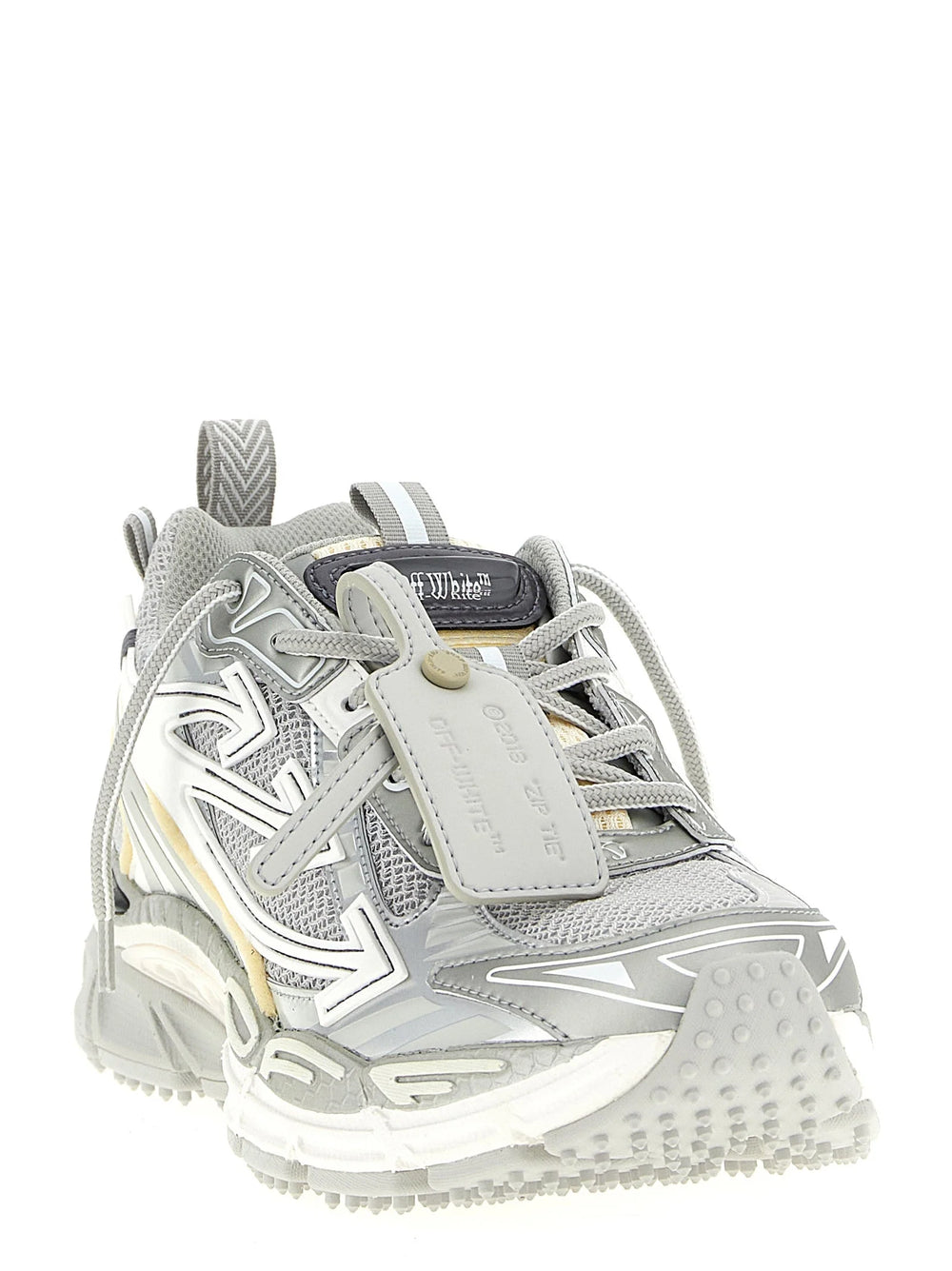Off-White Silver Polyester Athletic Sneakers