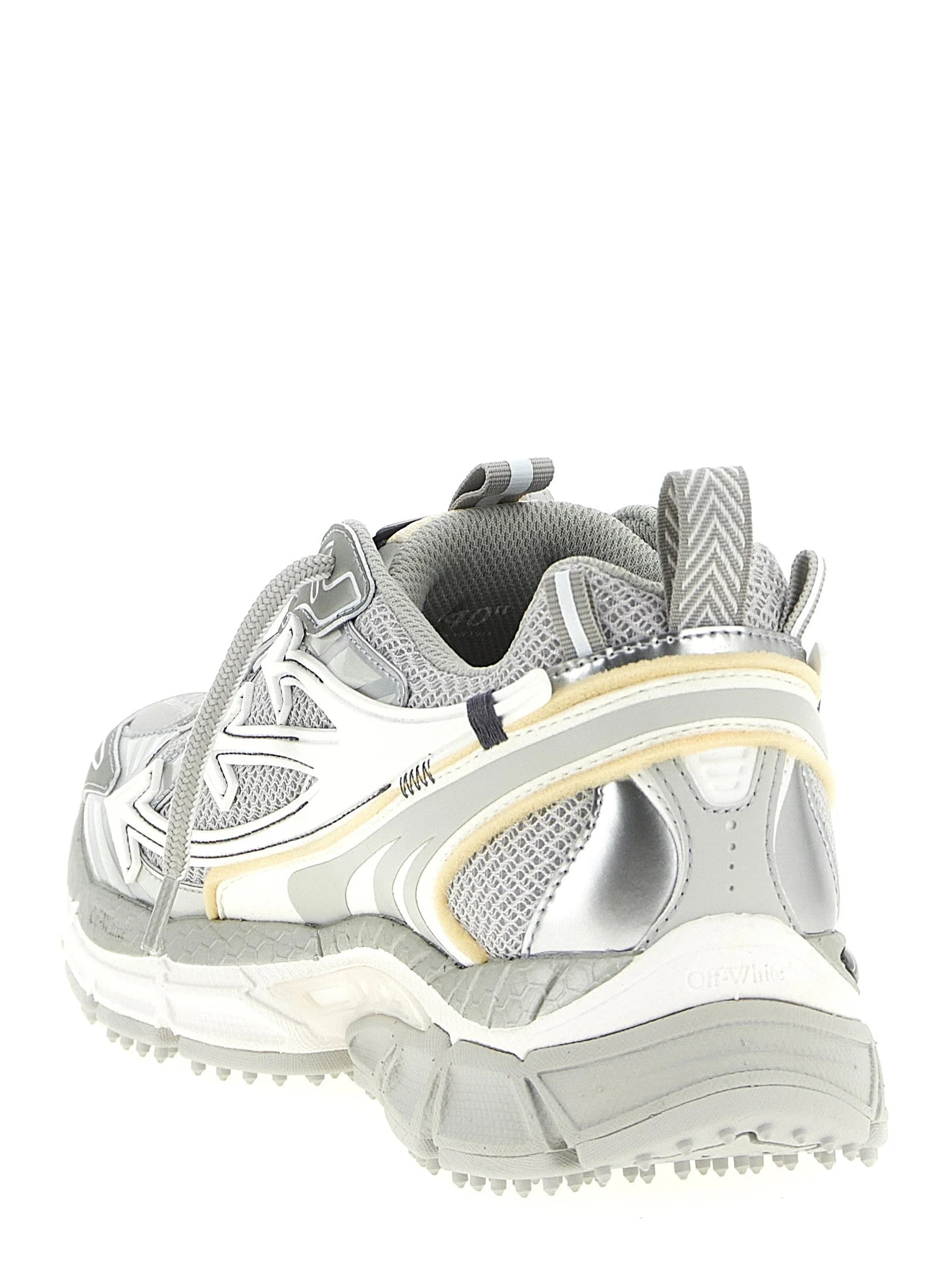 Off-White Silver Polyester Athletic Sneakers