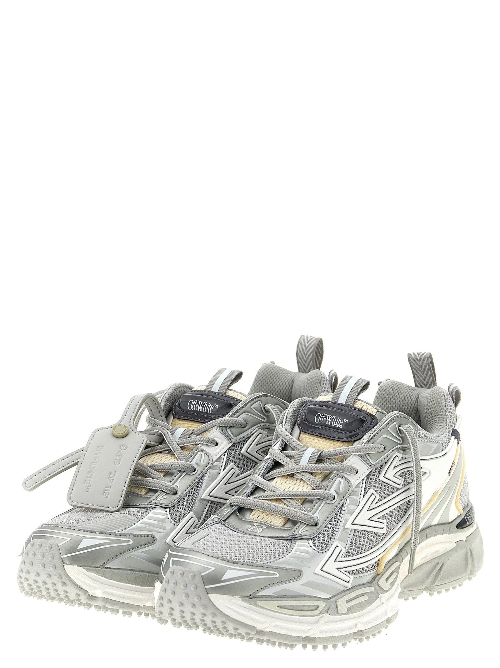Off-White Silver Polyester Athletic Sneakers