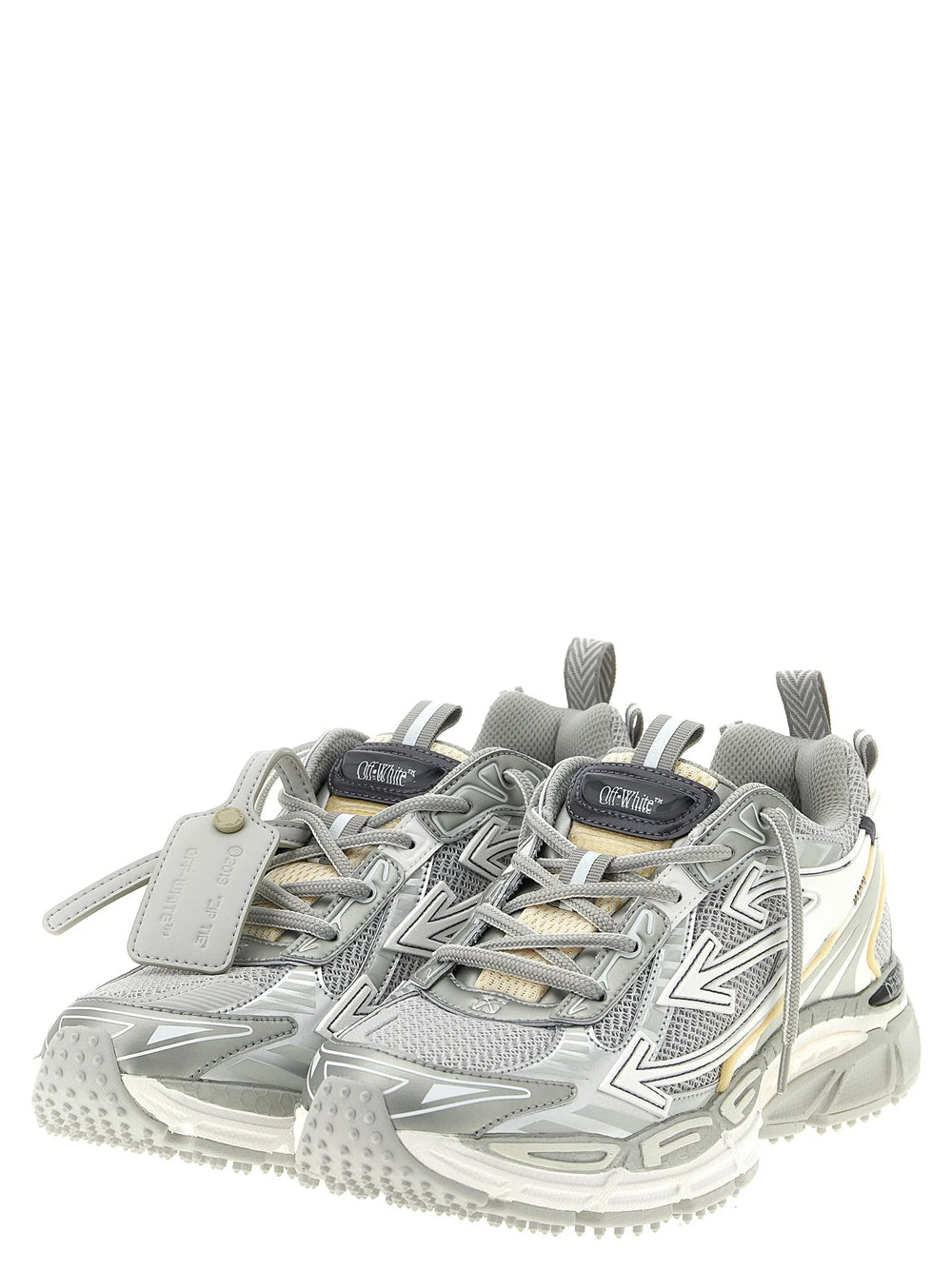 Off-White Silver Polyester Athletic Sneakers