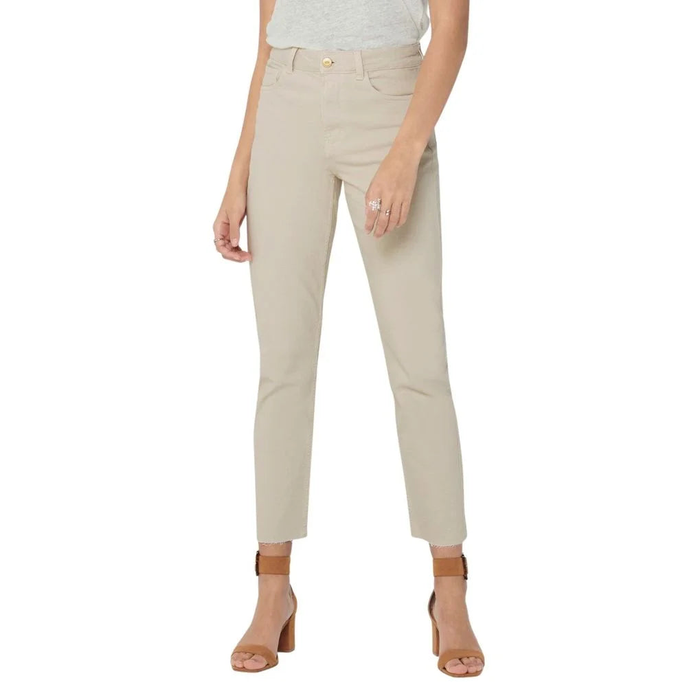 Only Beige Cotton Mom Jean - Jeans