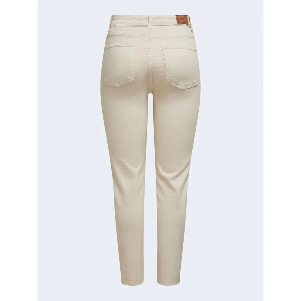 Only Beige Cotton Mom Jean - Jeans