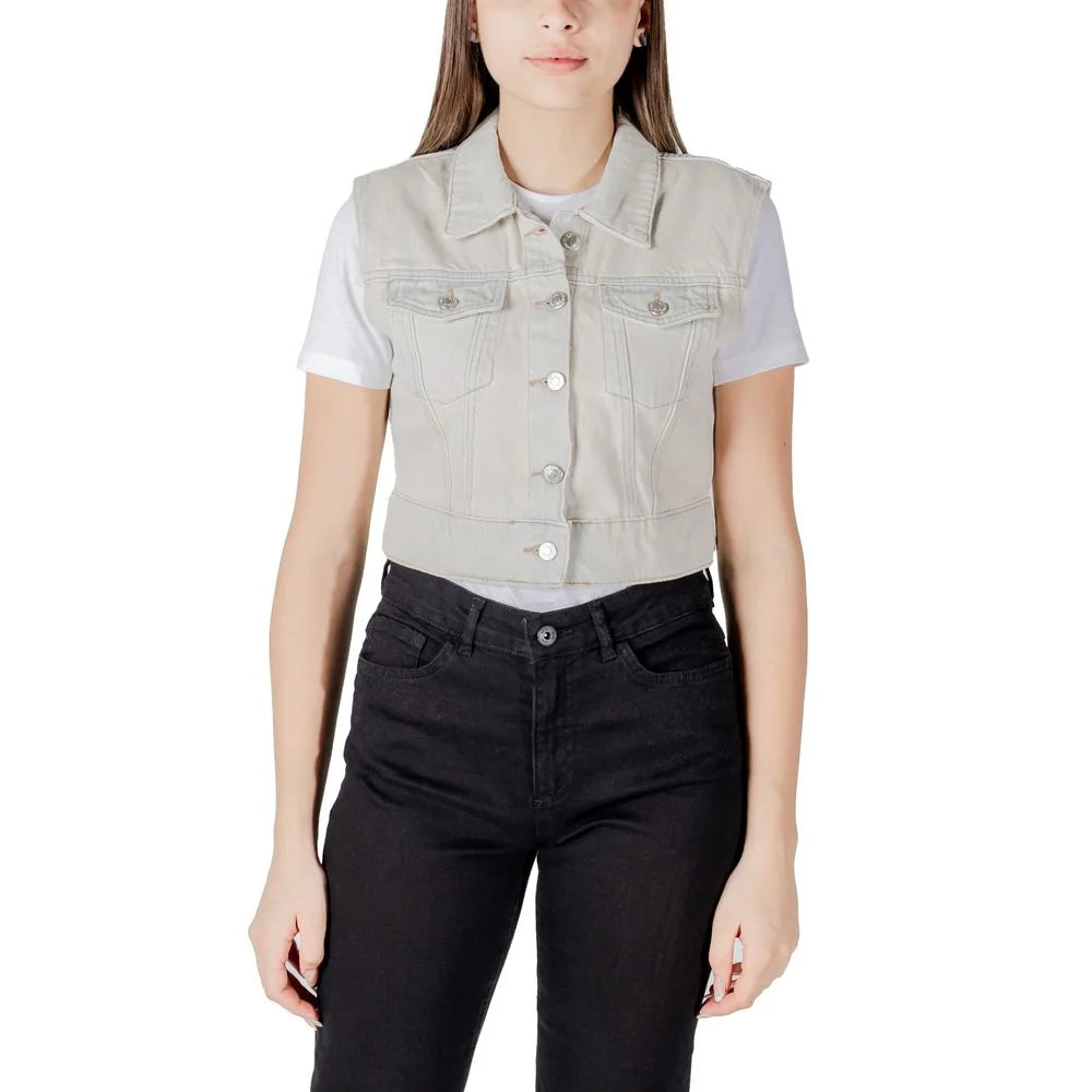 Only Light Blue Cotton Sleveless Jacket - Trucker Jackets