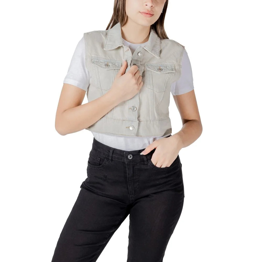 Only Light Blue Cotton Sleveless Jacket - Trucker Jackets