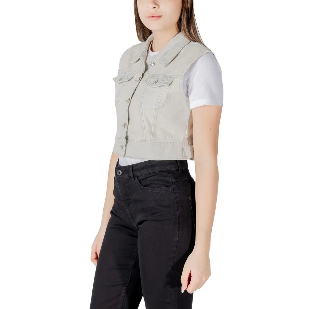 Only Light Blue Cotton Sleveless Jacket - Trucker Jackets