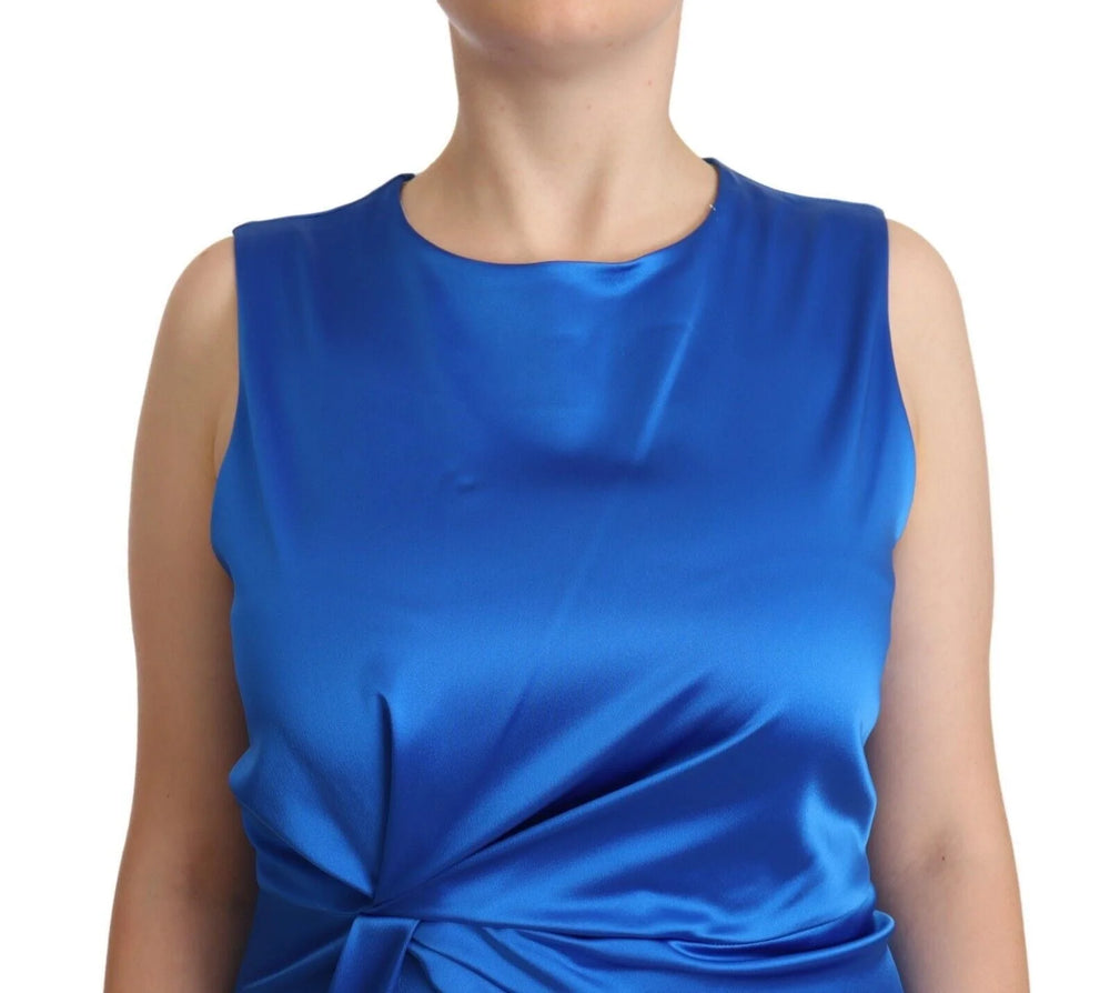 P.A.R.O.S.H. Blue Acetate Sleeveless Pleated Midi Sheath Dress - IT46|XL - Dresses