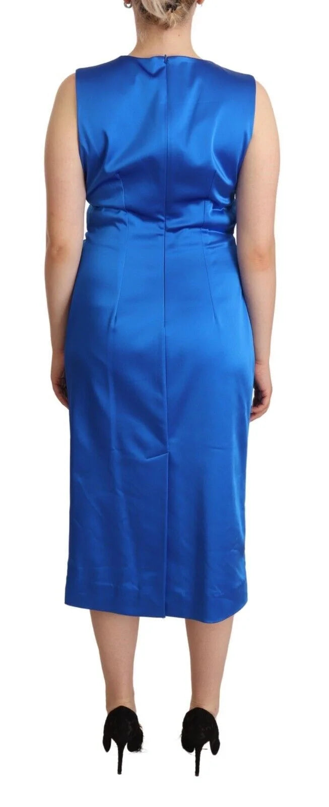 P.A.R.O.S.H. Blue Acetate Sleeveless Pleated Midi Sheath Dress - IT46|XL - Dresses