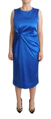 P.A.R.O.S.H. Blue Acetate Sleeveless Pleated Midi Sheath Dress - IT46|XL - Dresses