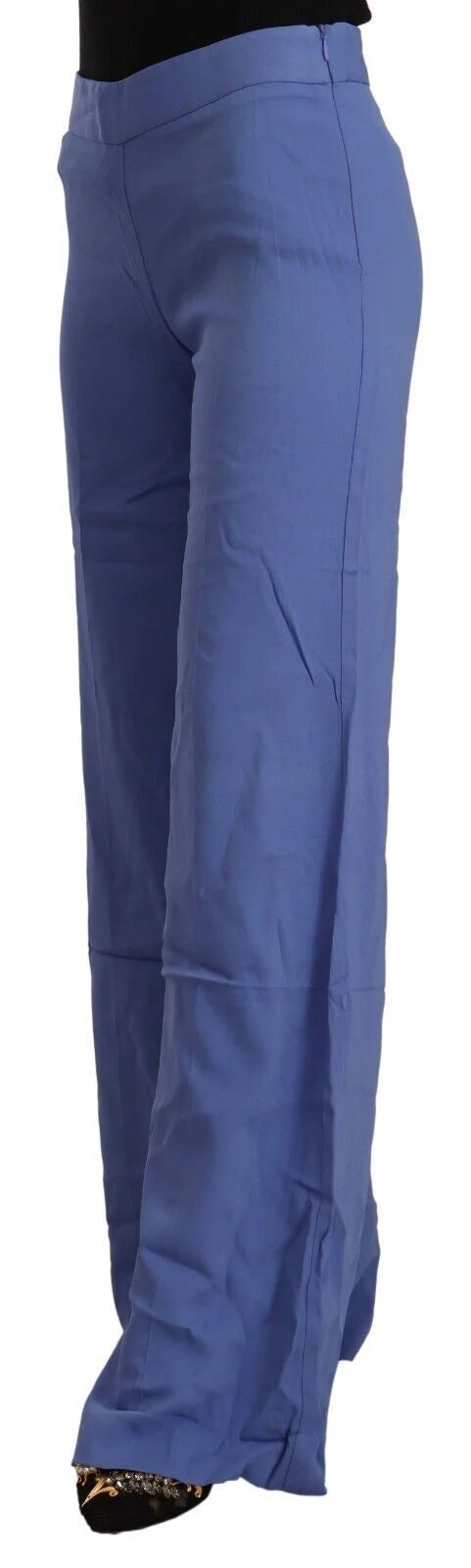 P.A.R.O.S.H. Blue High Waist Viscose Straight Wide Leg Pants - IT38|XS - Trousers