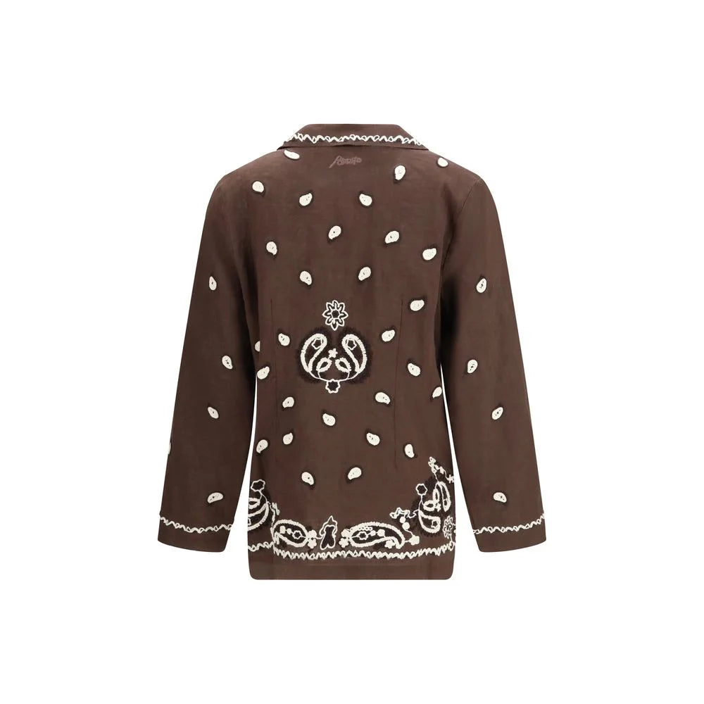 P.A.R.O.S.H. Brown Linen Pattern Shirt - S