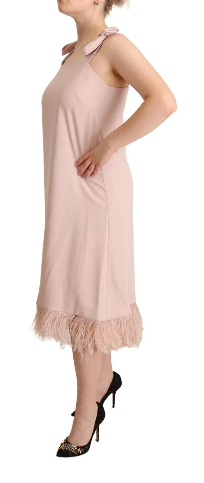 P.A.R.O.S.H. Pink Polyester Sleeveless Midi Feather Shift Dress - IT42|M - Dresses