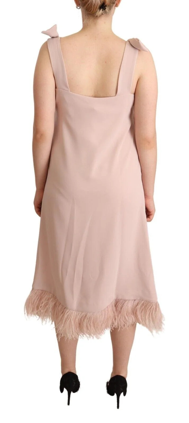 P.A.R.O.S.H. Pink Polyester Sleeveless Midi Feather Shift Dress - IT42|M - Dresses