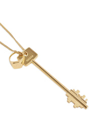 Detailed side view of the Paco Rabanne brass necklace showcasing the sculptural depth of the gold-plated metal links.