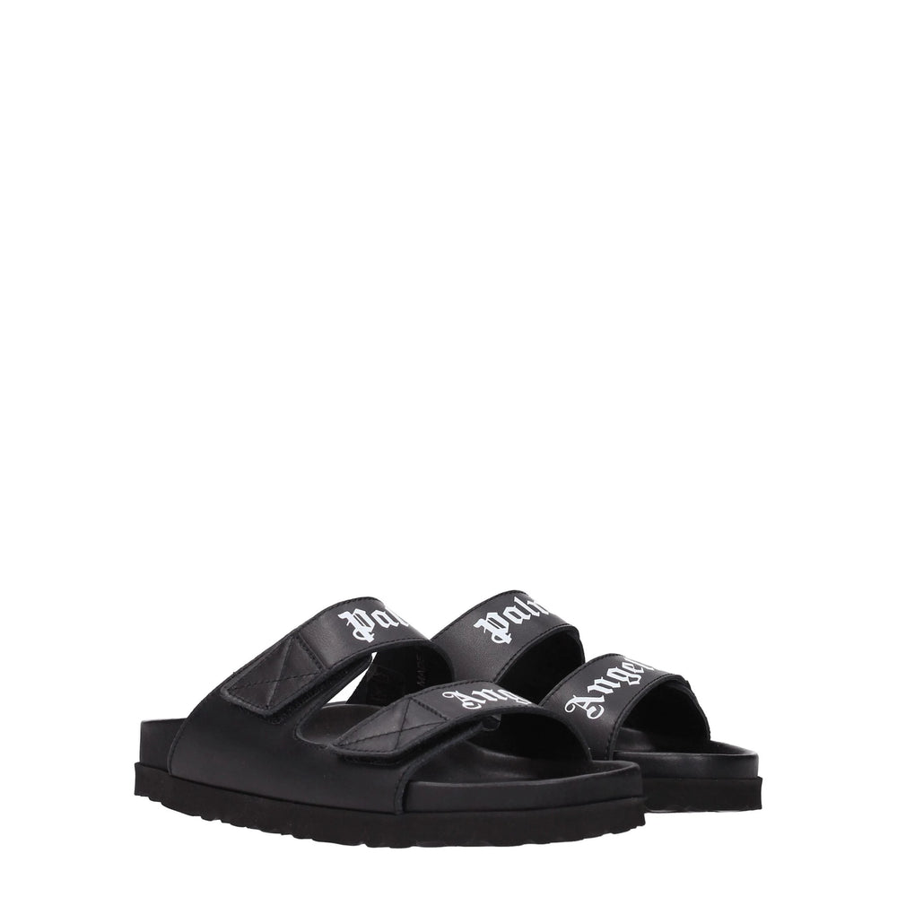 Palm Angels Black Leather Slippers Sandals - EU37/US7