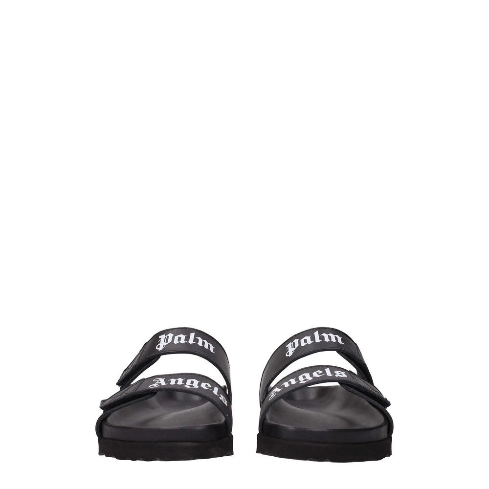 Palm Angels Black Leather Slippers Sandals - EU37/US7 - Sandals