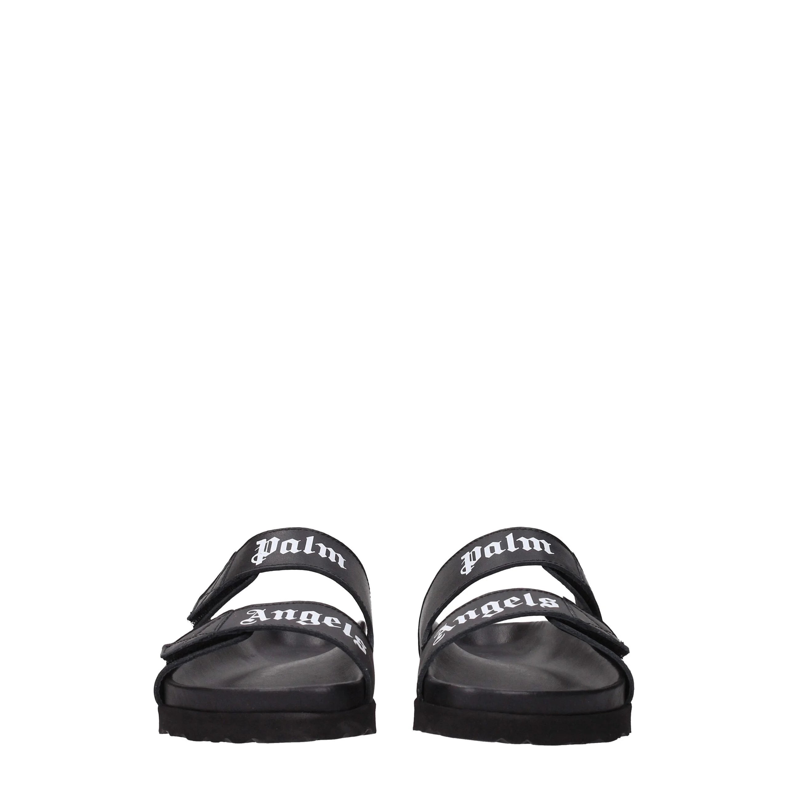 Palm Angels Black Leather Slippers Sandals - EU37/US7