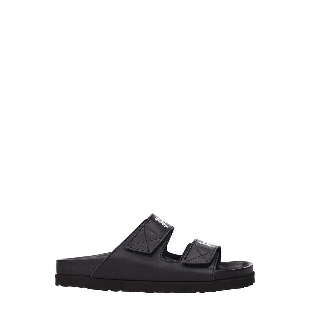 Palm Angels Black Leather Slippers Sandals - EU37/US7 - Sandals