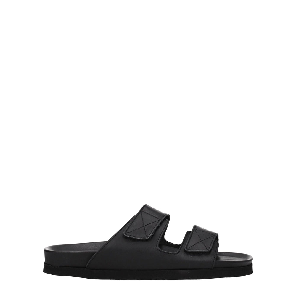 Palm Angels Black Leather Slippers Sandals - EU40/US7 - Sandals