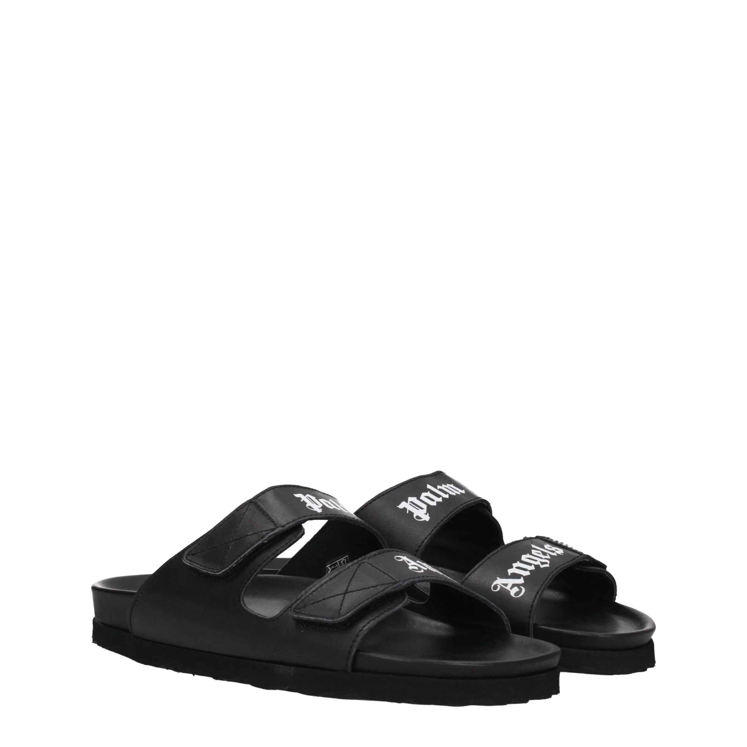 Palm Angels Black Leather Slippers Sandals - EU40/US7 - Sandals