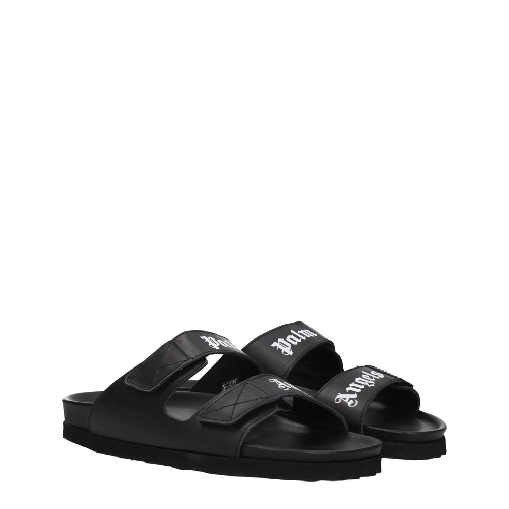 Palm Angels Black Leather Slippers Sandals - EU40/US7 - Sandals