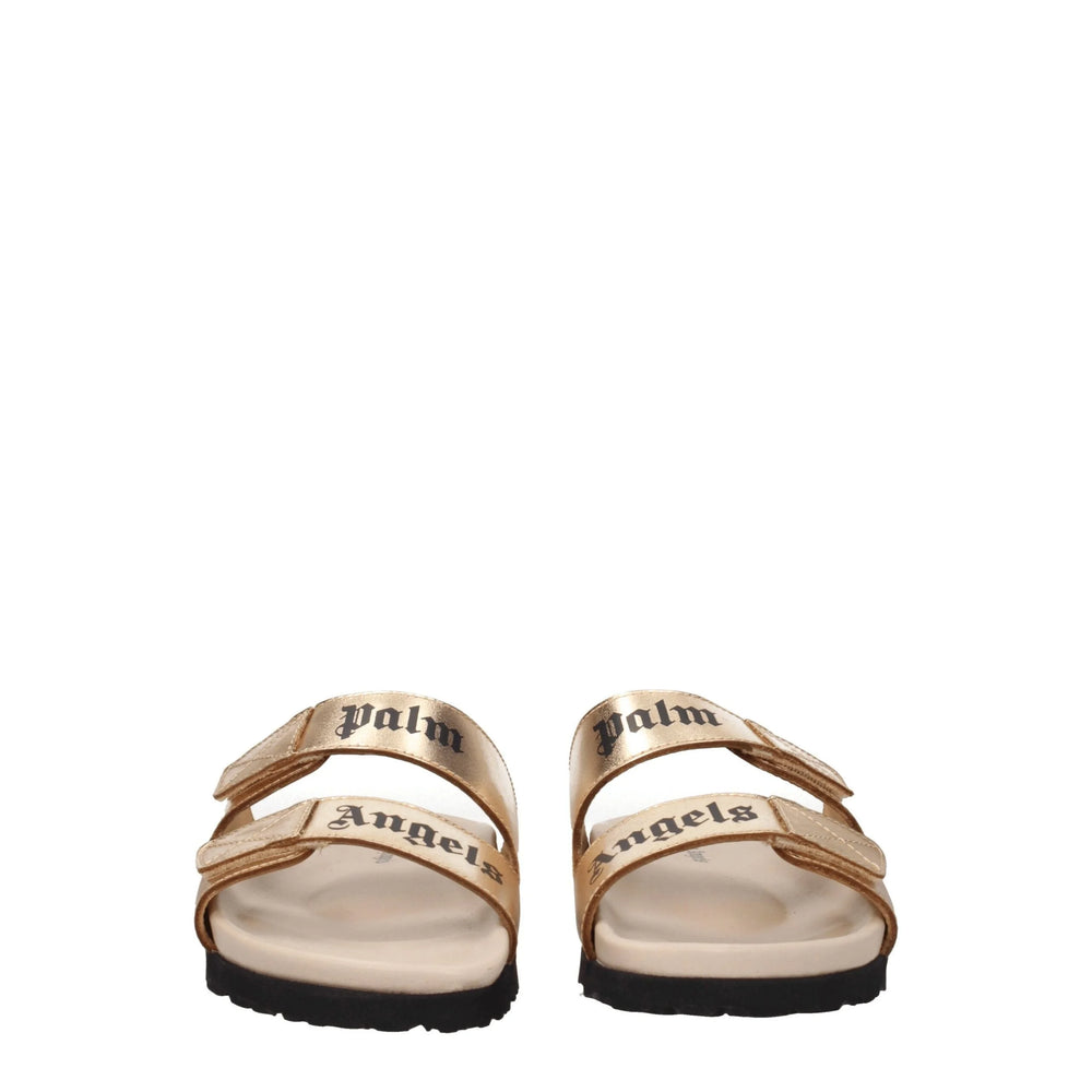 Palm Angels Gold Leather Slippers Sandals