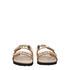 Palm Angels Gold Leather Slippers Sandals