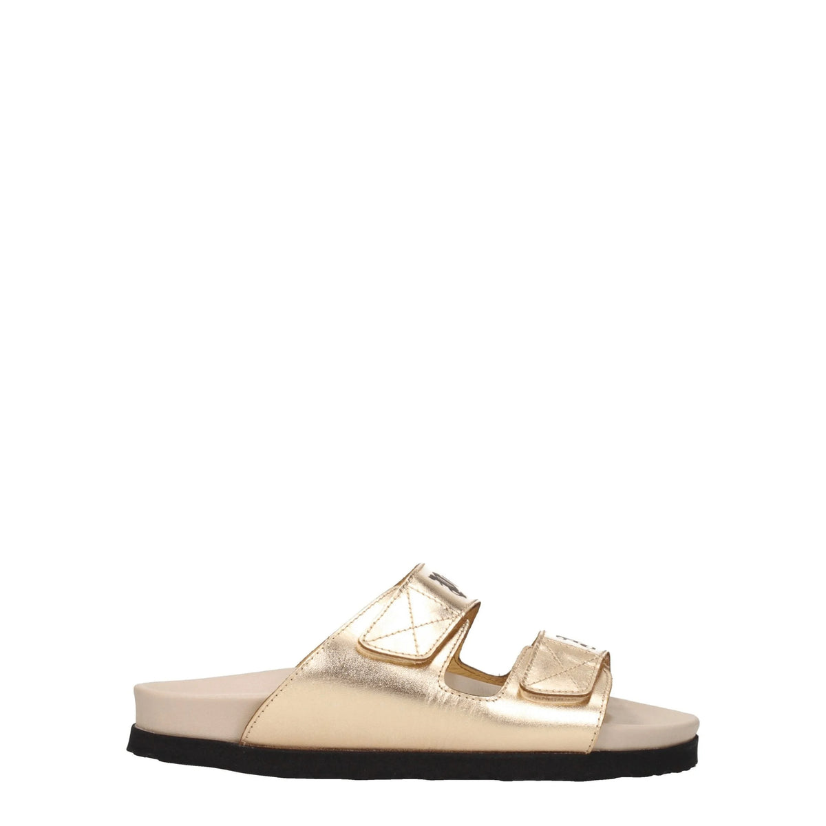 Palm Angels Gold Leather Slippers Sandals