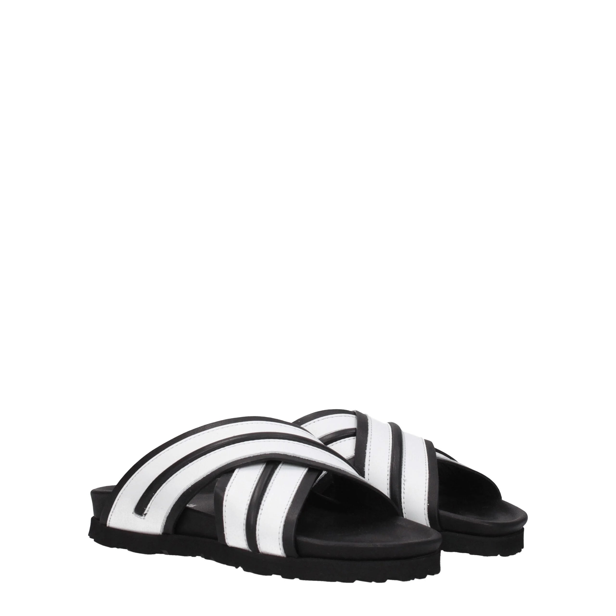 Palm Angels White Leather Slippers Sandals - Sandals